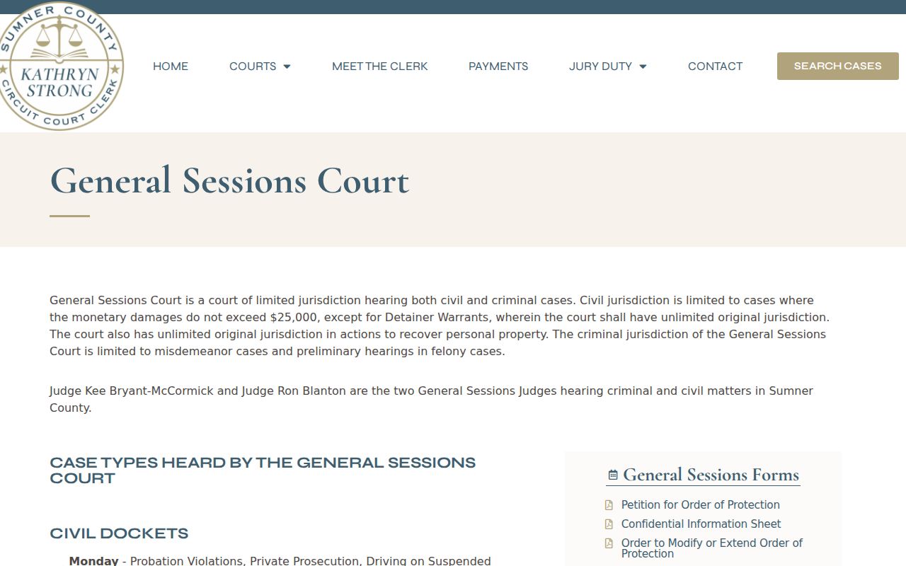 Sumner County court docket weekly General Sessions calendar