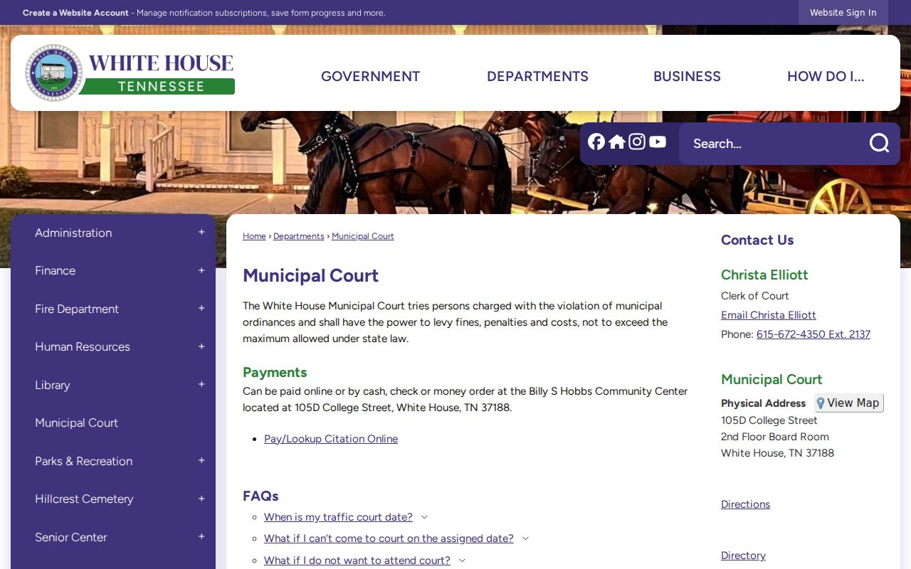 White House court docket clerk and Municipal Court location
