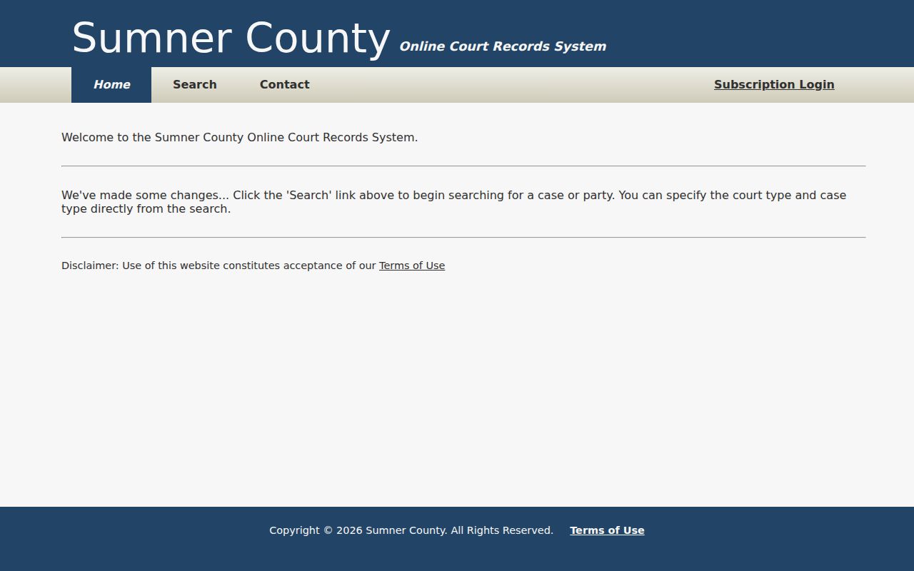 Sumner County court docket online records landing page
