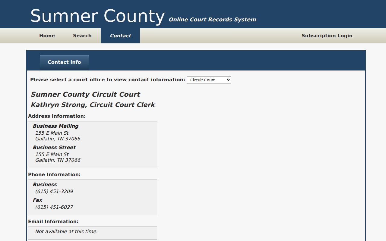 Sumner County court docket clerk contact selector